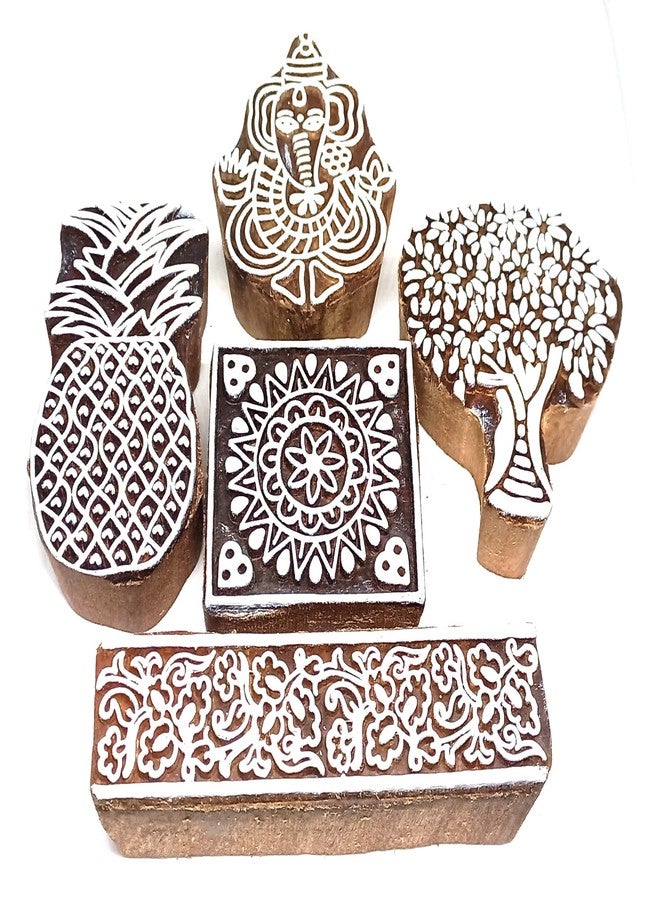 MasterLock U-5 Wooden Printing Stamps Ganpati, Tree, Pineapple, Border Printing Blocks - Image 1